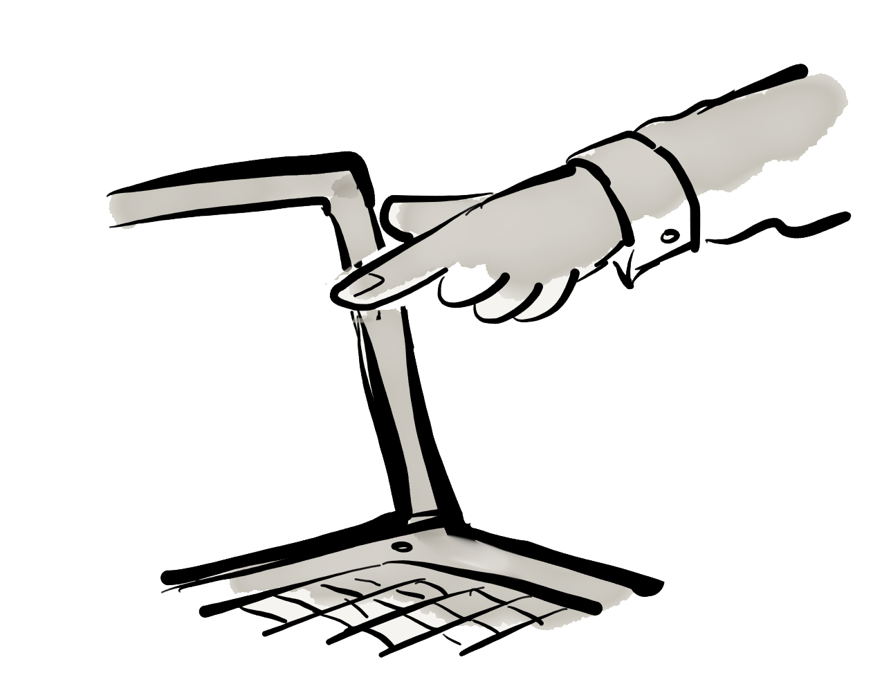 A cartoon showing a finger pointing at a laptop screen