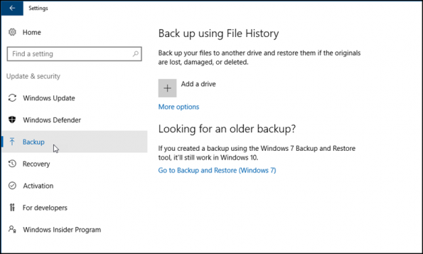 Windows backup dialog