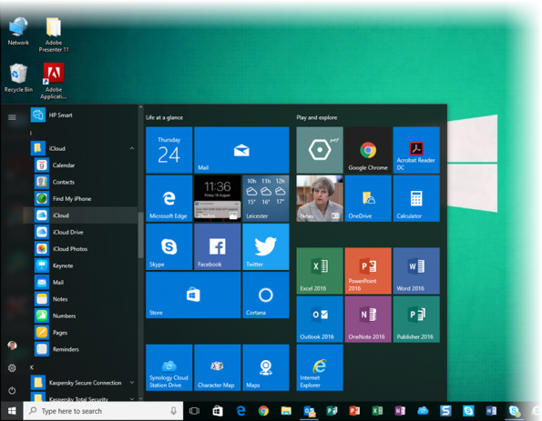 iCloud for Windows installed and showing on Start menu