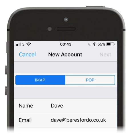 IMAP or POP selection on iPhone email setup