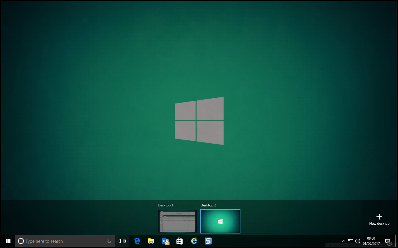 A screenshot of a new virtual desktop running on Task View