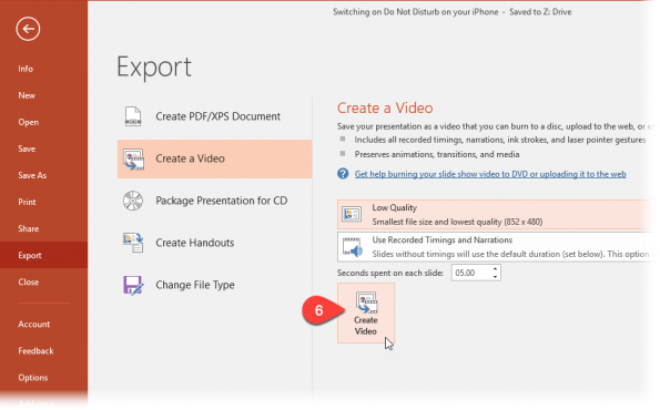 Screenshot showing someone creating a video in PowerPoint