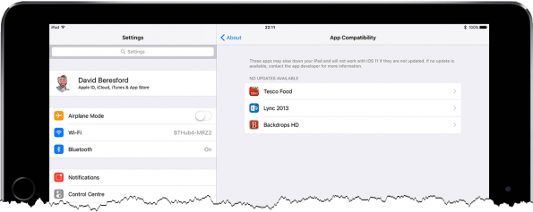 screenshot of older Apps on iPad that won't run on iOS11