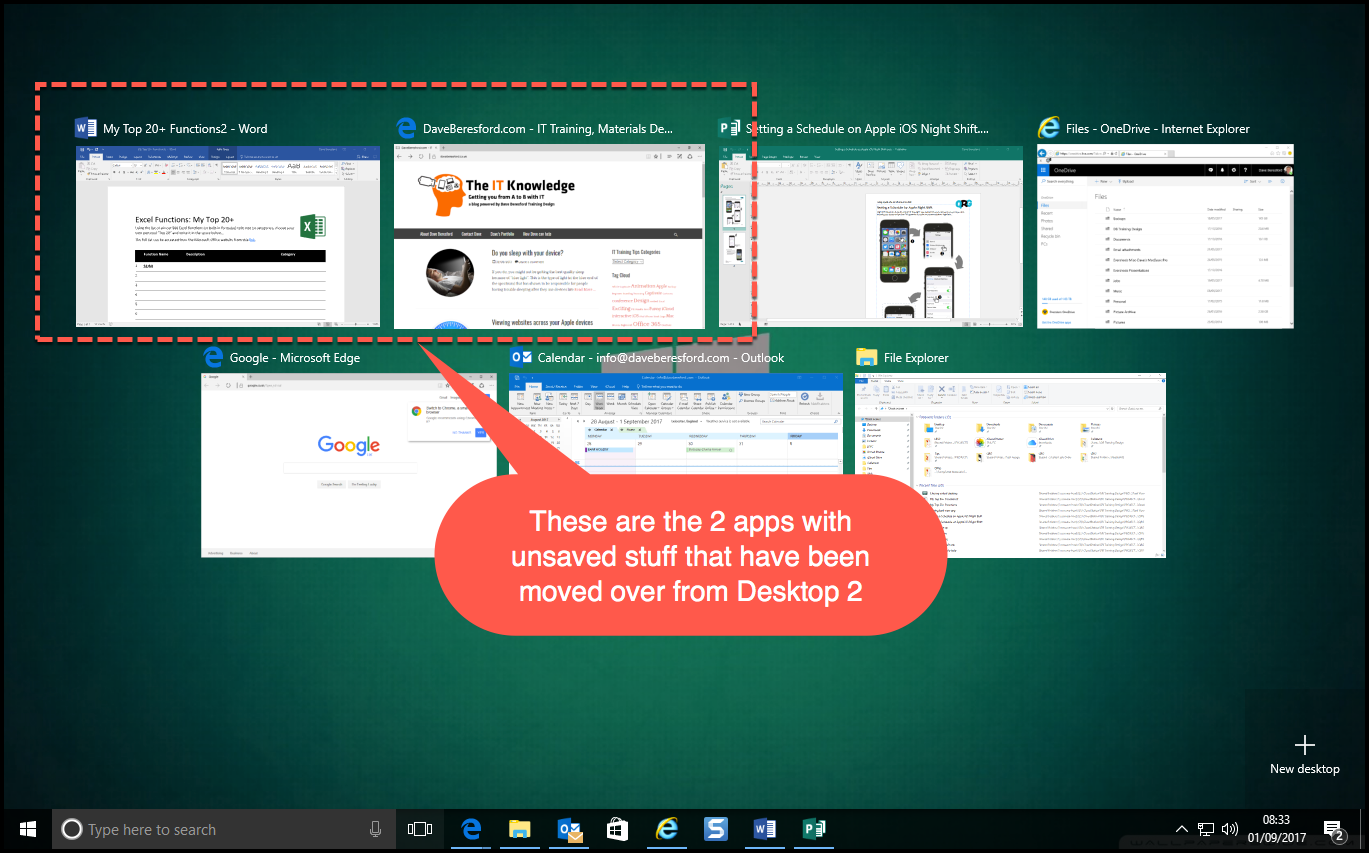 A screenshot of apps that have been moved from another virtual desktop