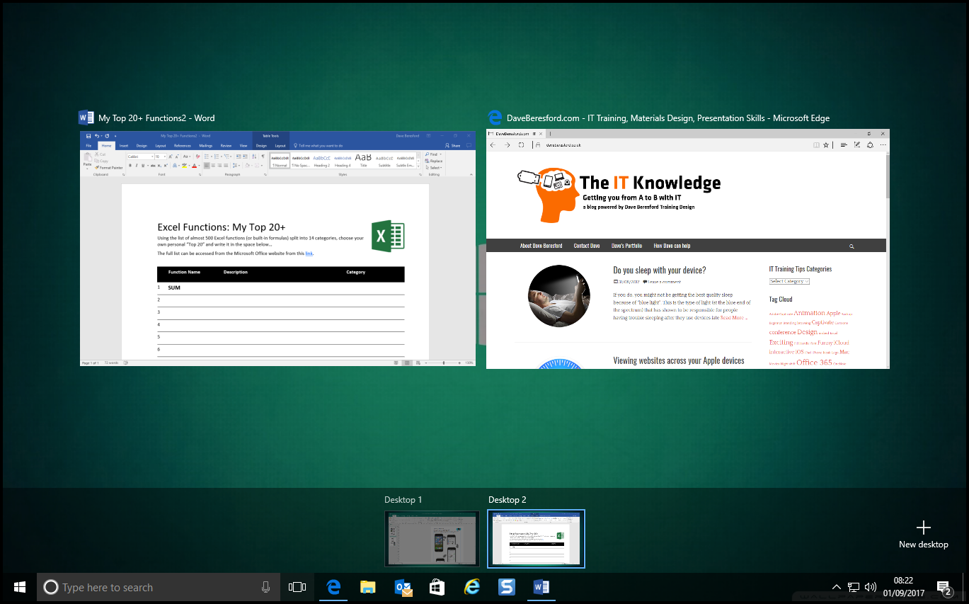 A screenshot of a new virtual desktop with 2 programs running on it