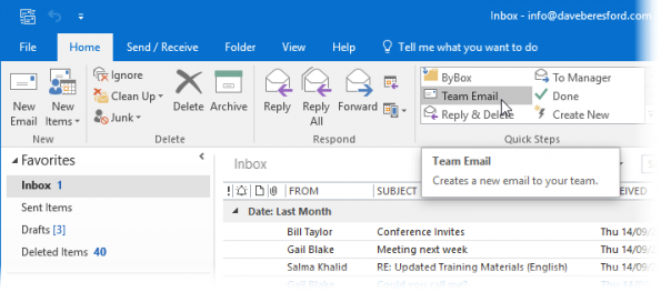 Screenshot showing team mail