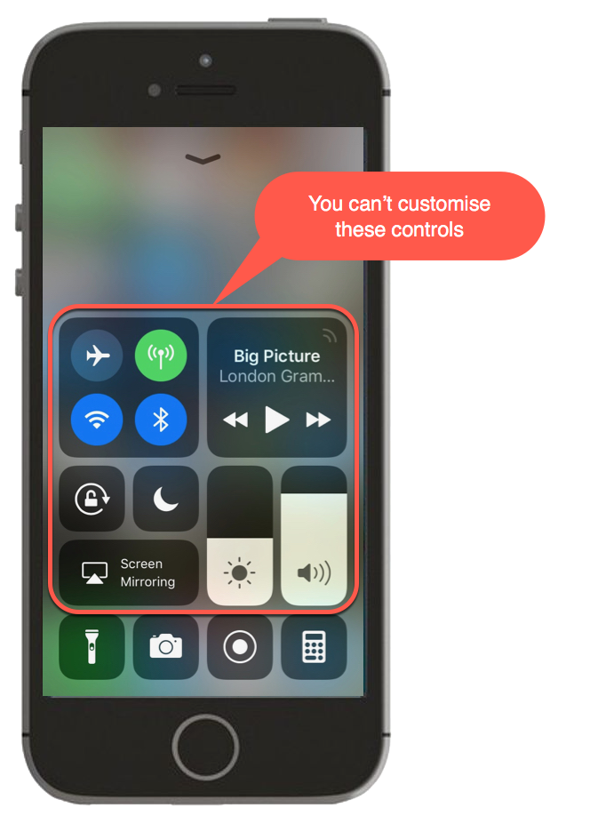 Screenshot showing what is customisable in iOS11 Control Centre