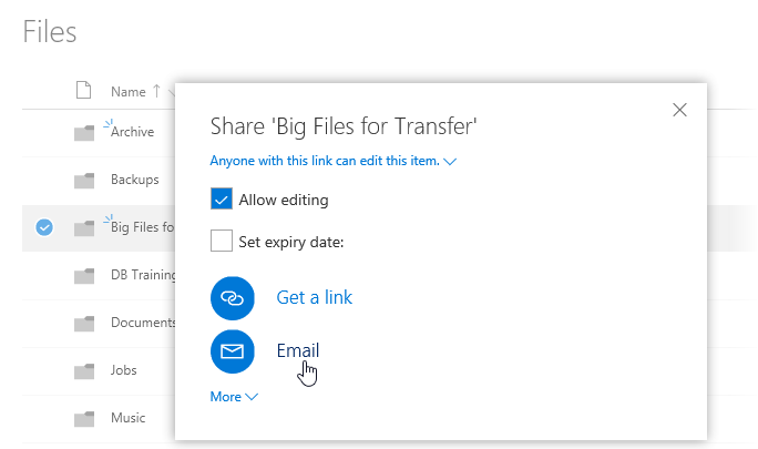 Screenshot showing E-mail share option
