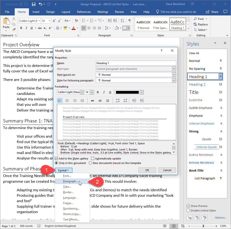 Screenshot showing spacing being added under a paragraph style