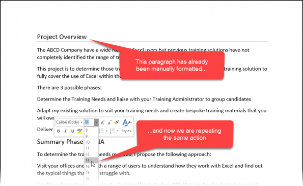 screenshot showing manual formatting
