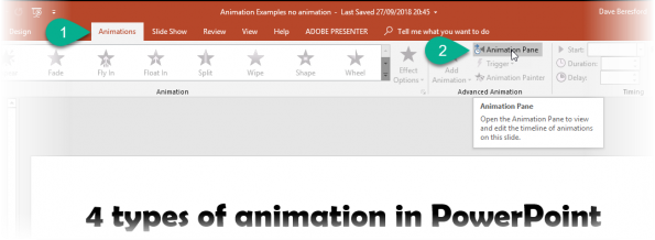 screenshot showing a user select the animation pane in PowerPoint