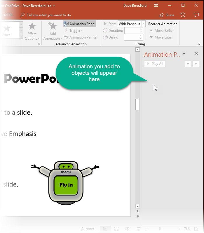 Screenshot of animation pane in PowerPoint