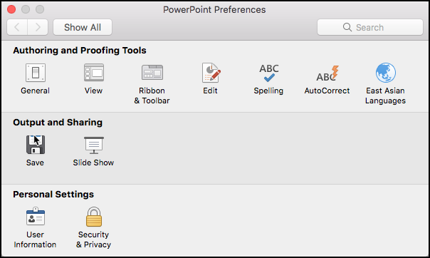 Screenshot of PowerPoint - Preferences