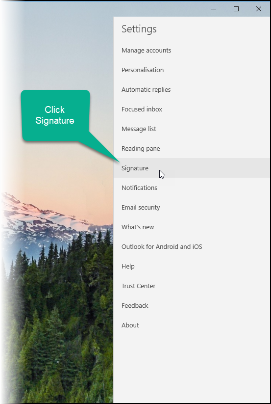 Screenshot showing the settings window in Mail
