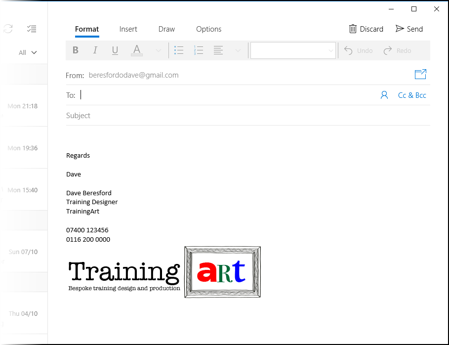 Screenshot showing a new email signature