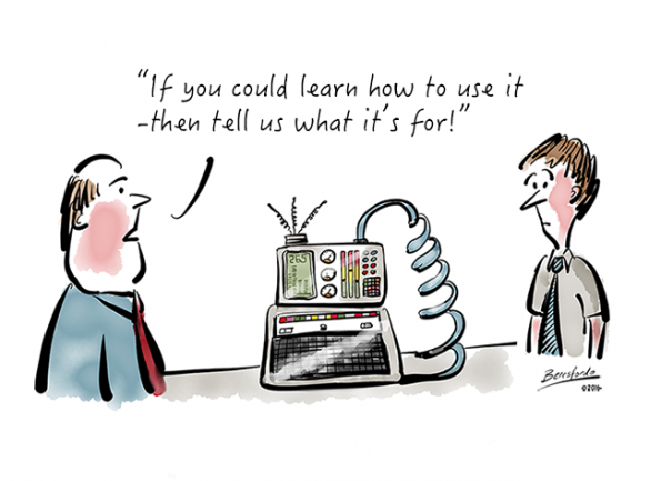 Cartoon about about learning a complicated machine