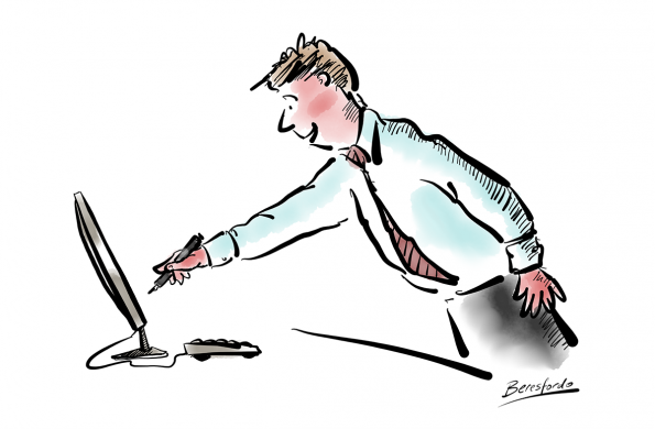 Cartoon showing a guy signing the screen
