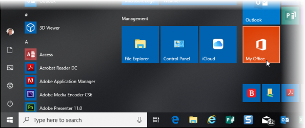 Starting Office from Windows Start menu