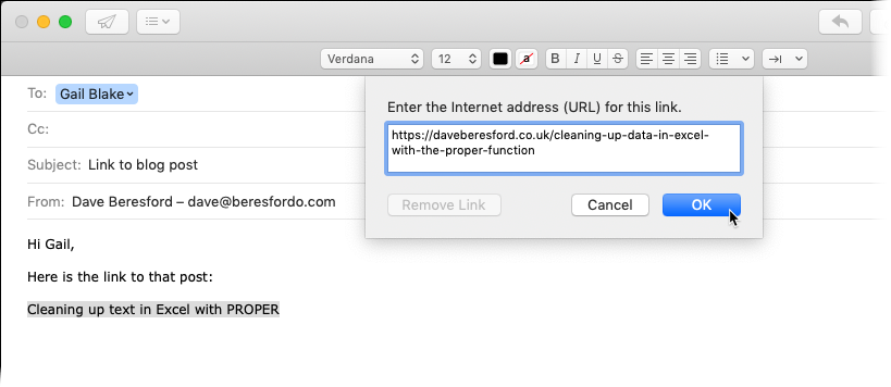 Pasting a link into Mac mail