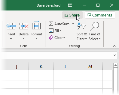 Excel Share button