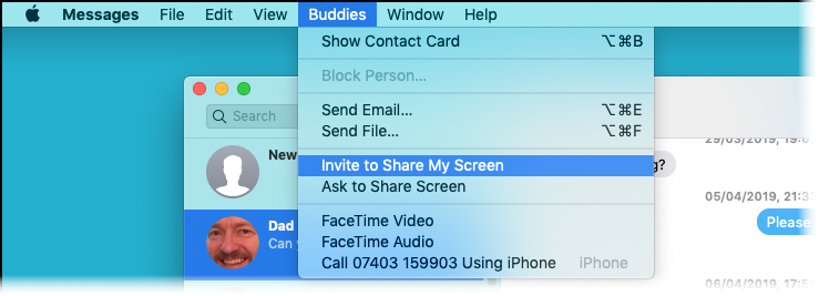 Inviting someone to share your screen