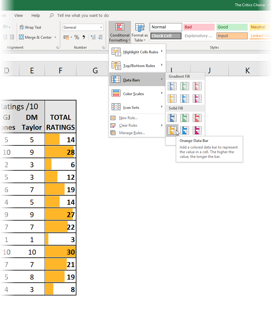 Highlighting values with Data Bars in Excel
