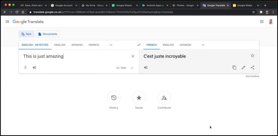 Google Translate example screenshot showing "This is just amazing" translated into French